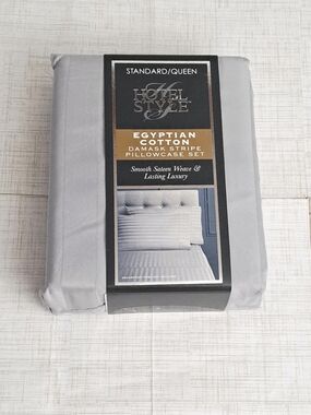 Hotel Style Egyptian Cotton 600 Count Damask Stripe Pillowcase Set - Gray